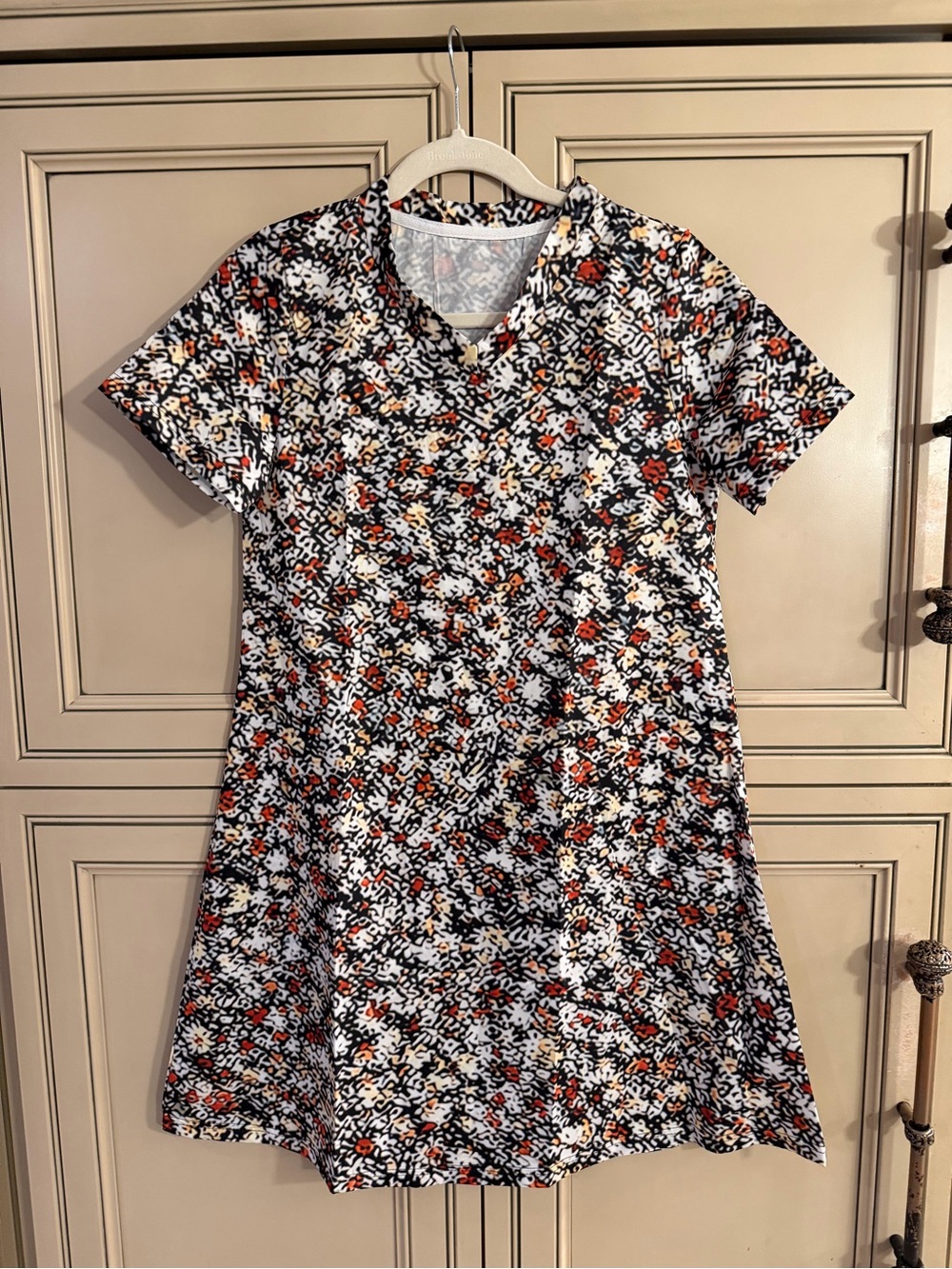 New Women's Short Sleeve graphic Floral A-Line  swing dress sundress Sz Med